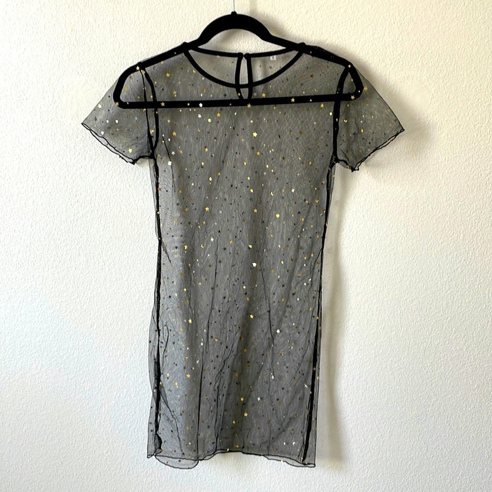 Small see-through dress black mesh with gold moons and stars